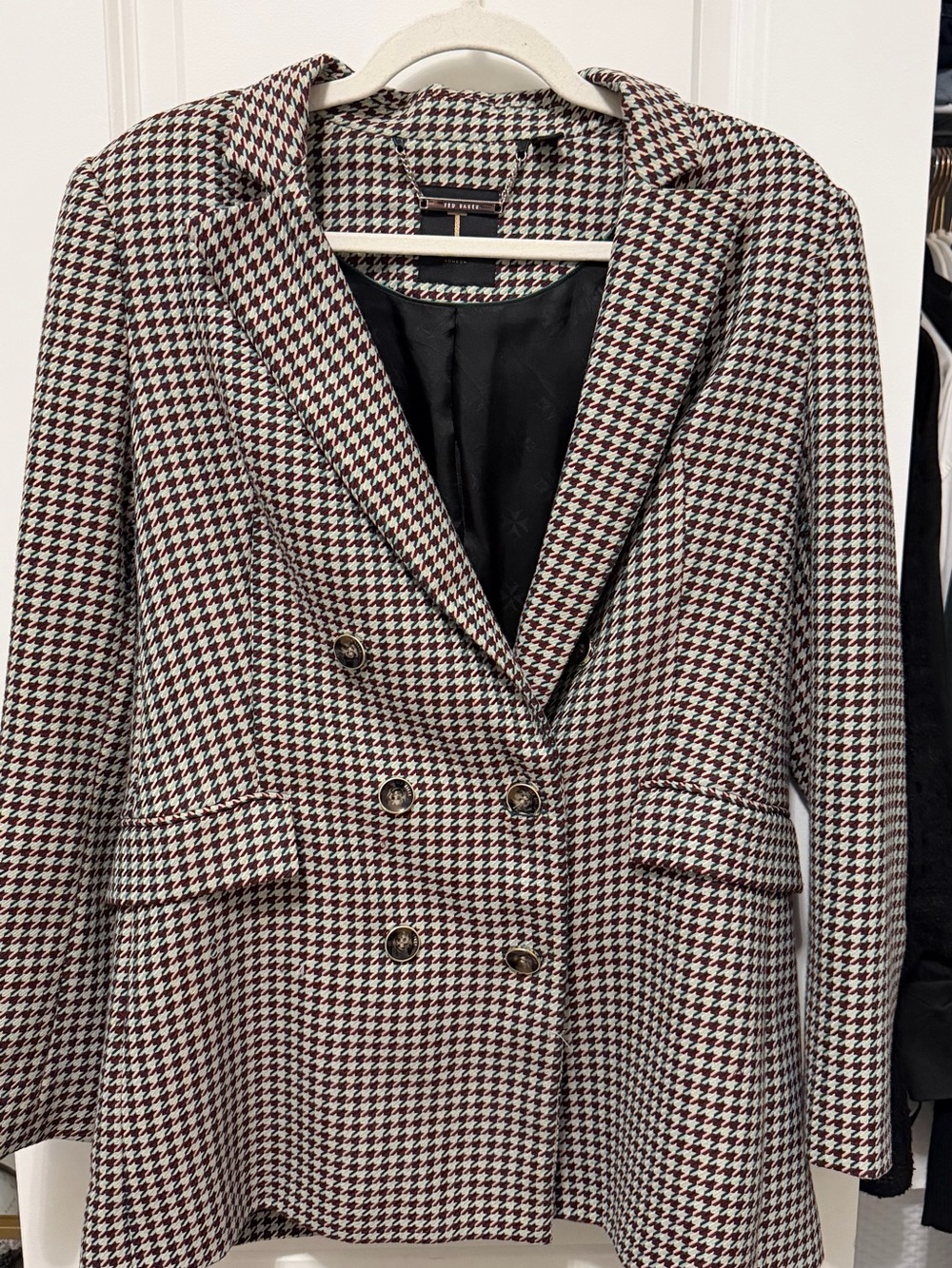 Ted Baker Houndstooth Double-Breasted Blazer in Black, White & Brown